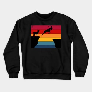 Vintage Retro Sunset Mountain Goats Jump Over Gap Crewneck Sweatshirt